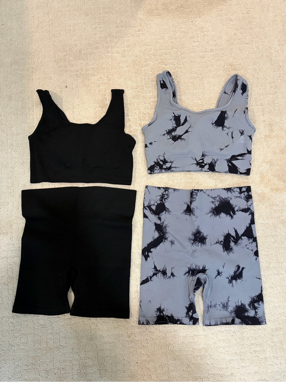 Ribbed Bike Shorts & top - Black and Light Gray Tie-Dye - BUNDLE X2 - XL size
